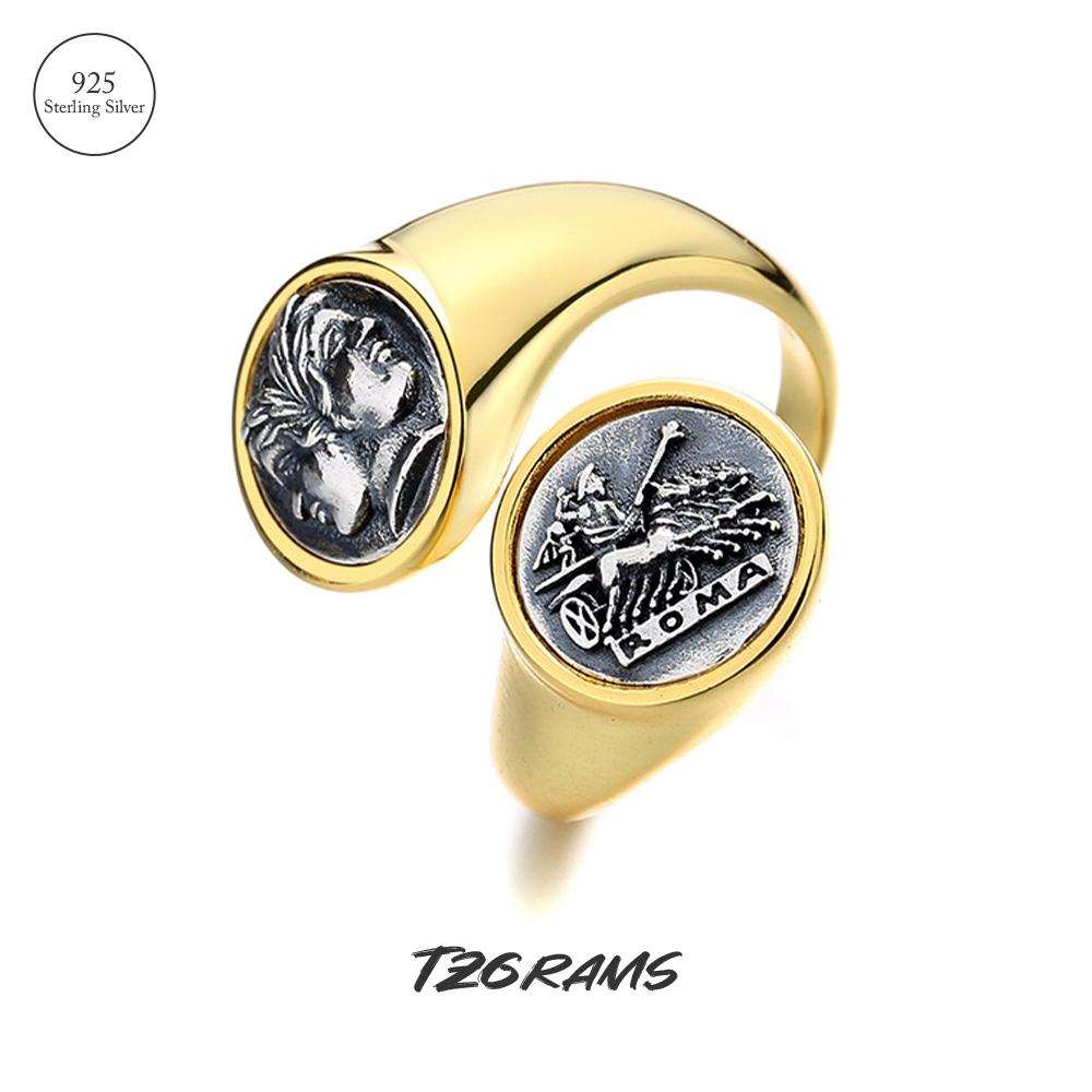 

Женские кольца-монеты из тайского серебра, черного золота, римского бога Януса 925 пробы, винтажное кольцо-амулет, антикварные ювелирные изделия изменяемого размера