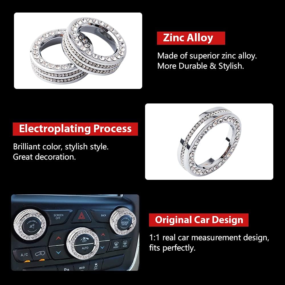 PIFOOG for Jeep Grand Cherokee Accessories & Cherokee Accessories 2014-2021, Crystal Bling Car AC Knob Covers for Jeep Interior Trim Kit 3PCS Women