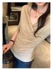 Women's Slim-Fit Tencel Wool V-Neck Mid-Sleeve Top - Korean Style, Spring/Summer 2026 Collection
