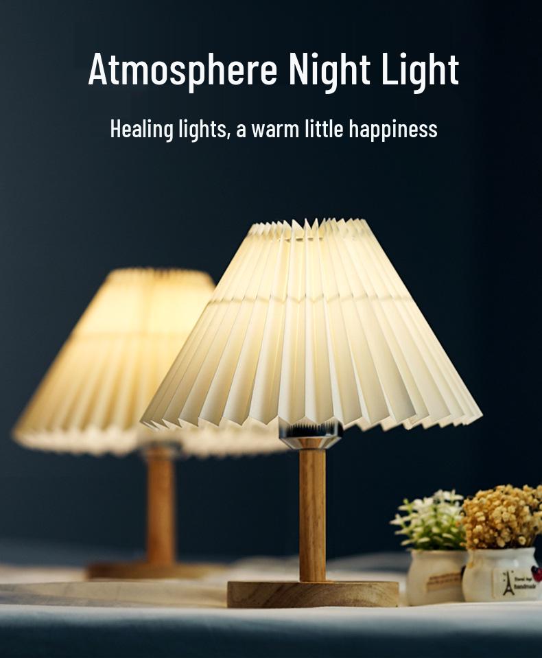 Retro Pleated Nordic Desk Lamp - Umbrella-Shaped Night Light for Dorms & Bedrooms
