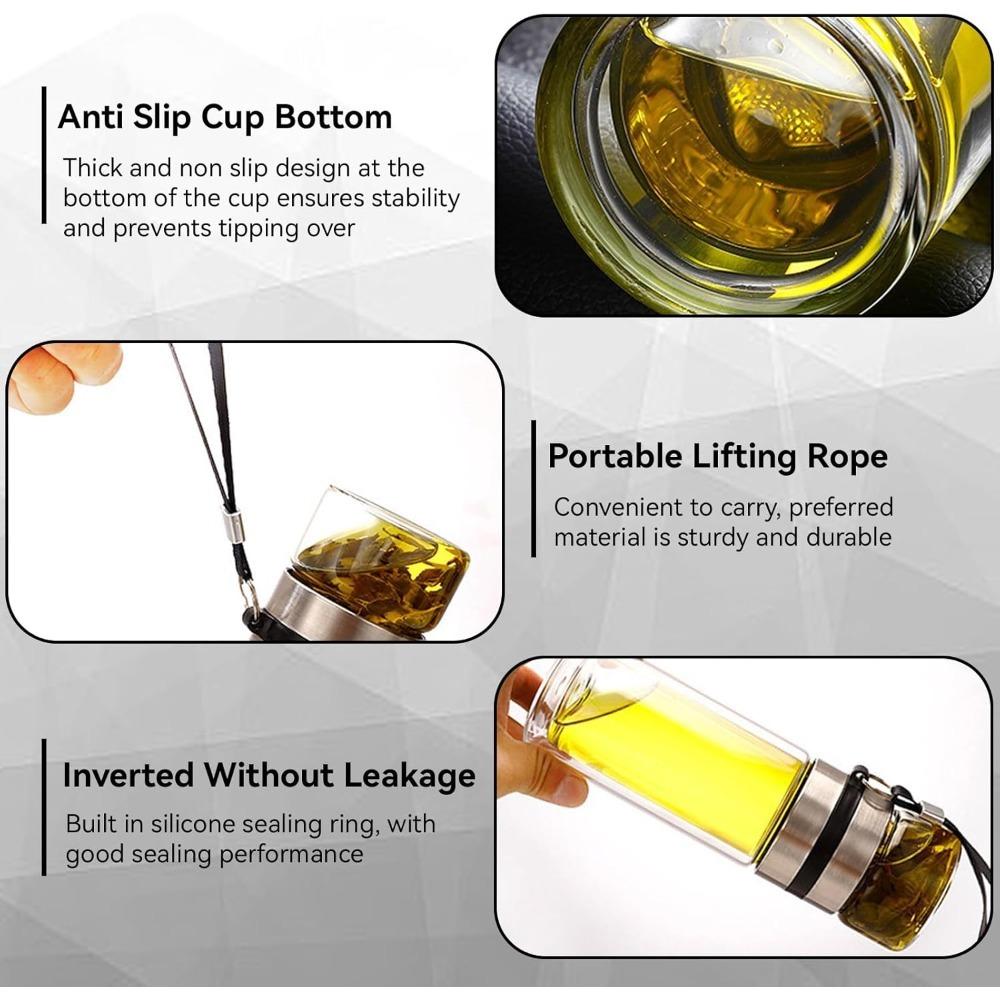 350/500ML Glass Tea Brewing Double-layer Separation Tea Water Cup with Portable Handle Leak Proof Travel Cup Does Not ContainBPA