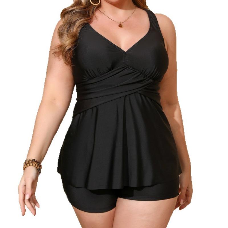 Europäischer und amerikanischer großer geteilter Tankini Badeanzug Damen Bauchbedeckung Taillenschürze Oberteil Boxershorts Zweiteiliger Badeanzug
