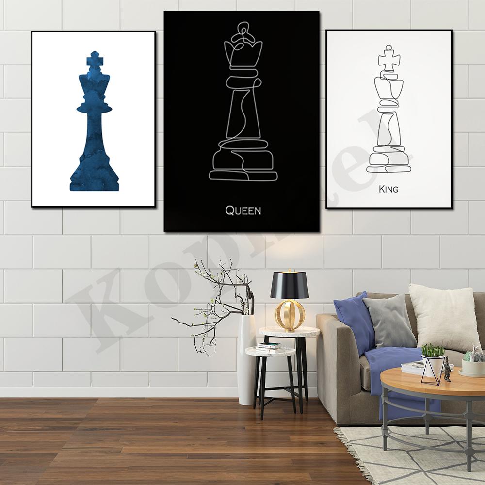 

Шахматный Король Королева Минималистичный Линейный Художественный Настенный Декор Плакат