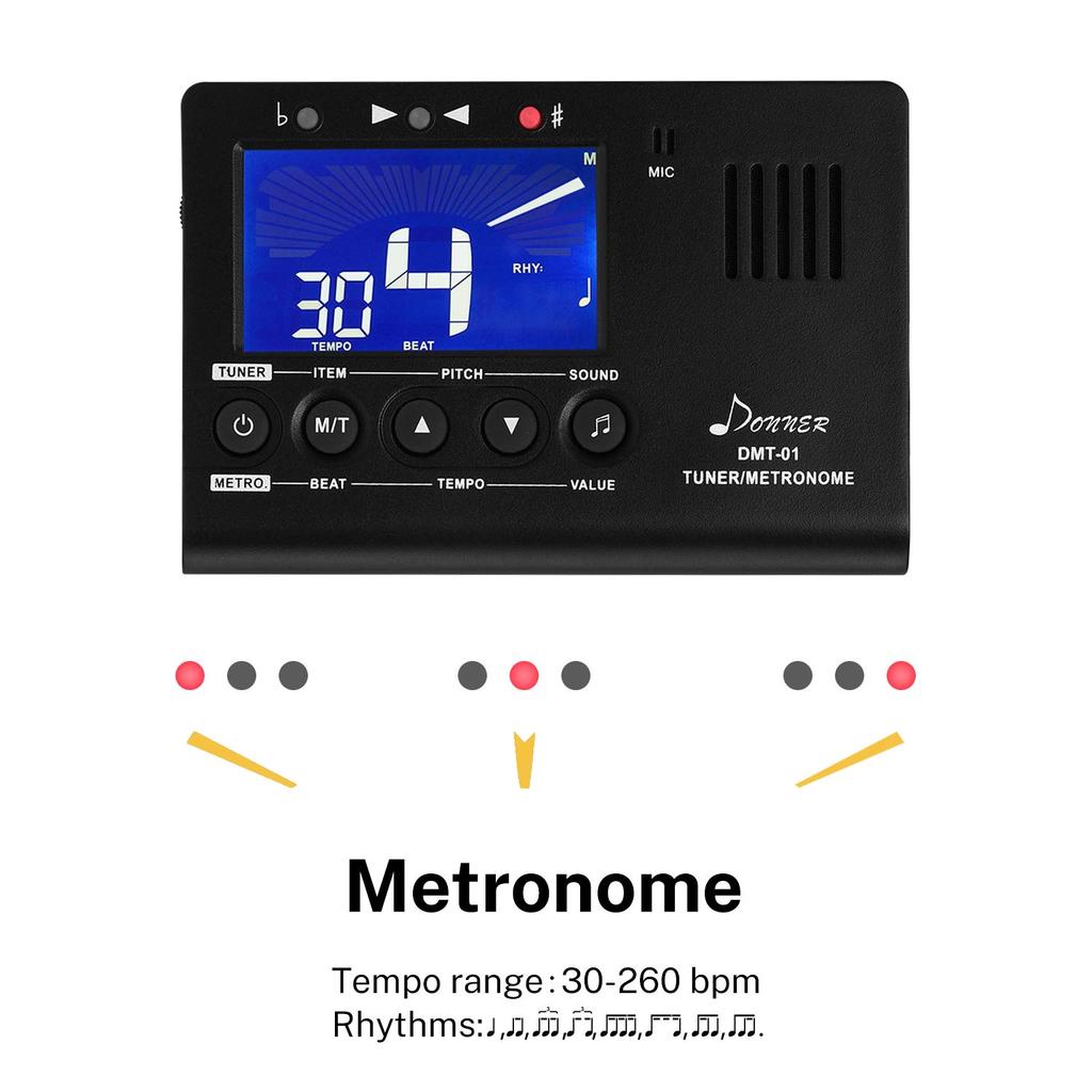 Donner Digital- und Tongenerator für und chromatische Instrumente DMT-01 3-in-1 Metronom, Stimmgerät, Gitarre, Klavier, Trompete,