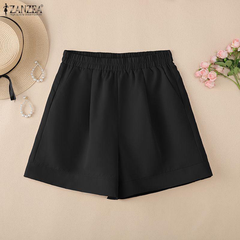 ZANZEA Pantaloncini estivi larghi in vita elastica casual da donna