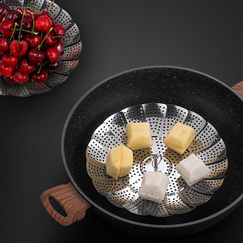 11Inch Stainless Steel Lotus Steaming Tray Folding Food Steamer Vegetable Fruit Food Basket Mesh Steamer Rack Cooking Cookware