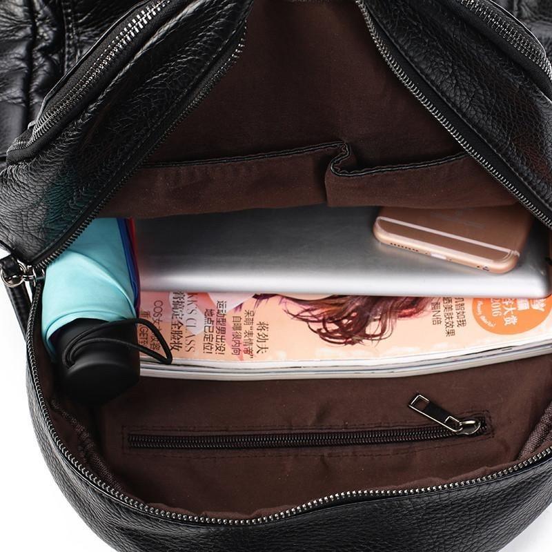 NIGEDU Damen-Rucksack aus weichem PU-Leder, Damen-Rucksack mit großem Fassungsvermögen, Schwarz, lässige Schultasche, Reisetasche, Tagesrucksack, Mochila