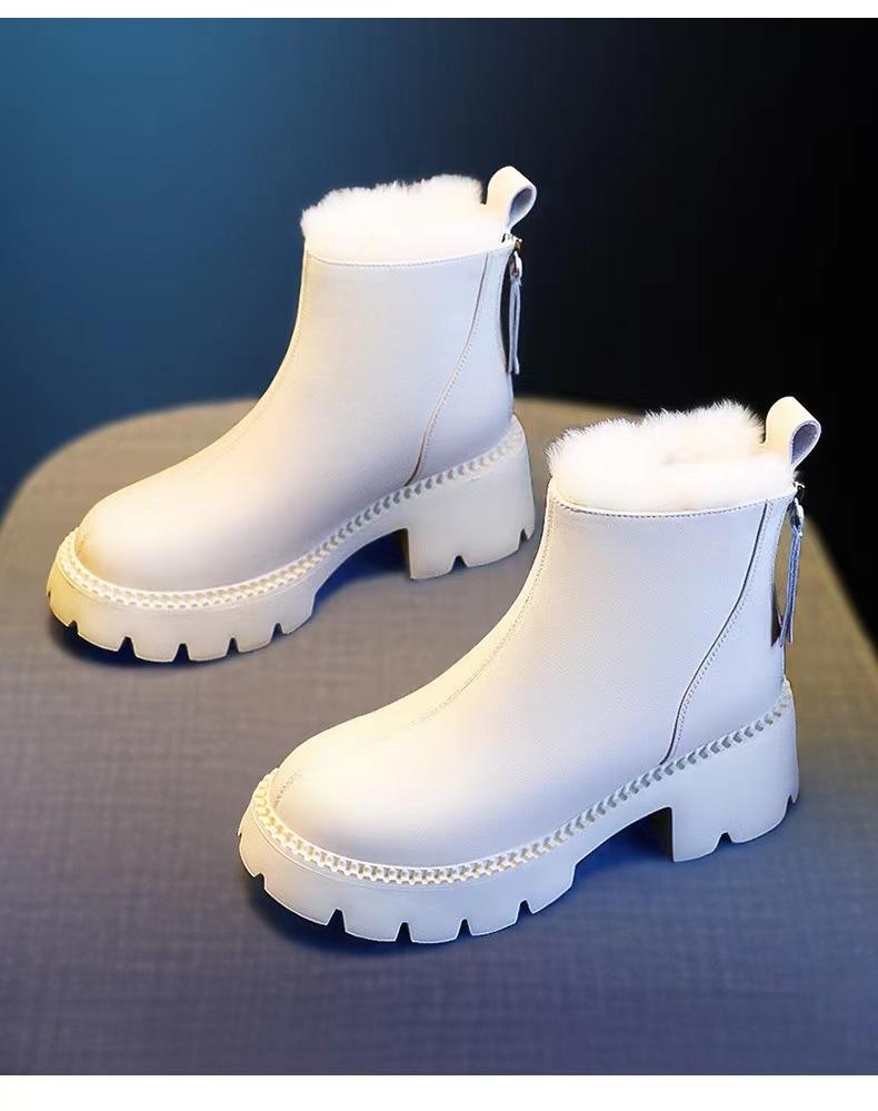 Mode Stiefel Damen beliebt weiche Lederstiefel Winter 2025 Plüsch verdickt Plüschschuhe weiß und schwarz Mode Stiefel rutschfest Damen