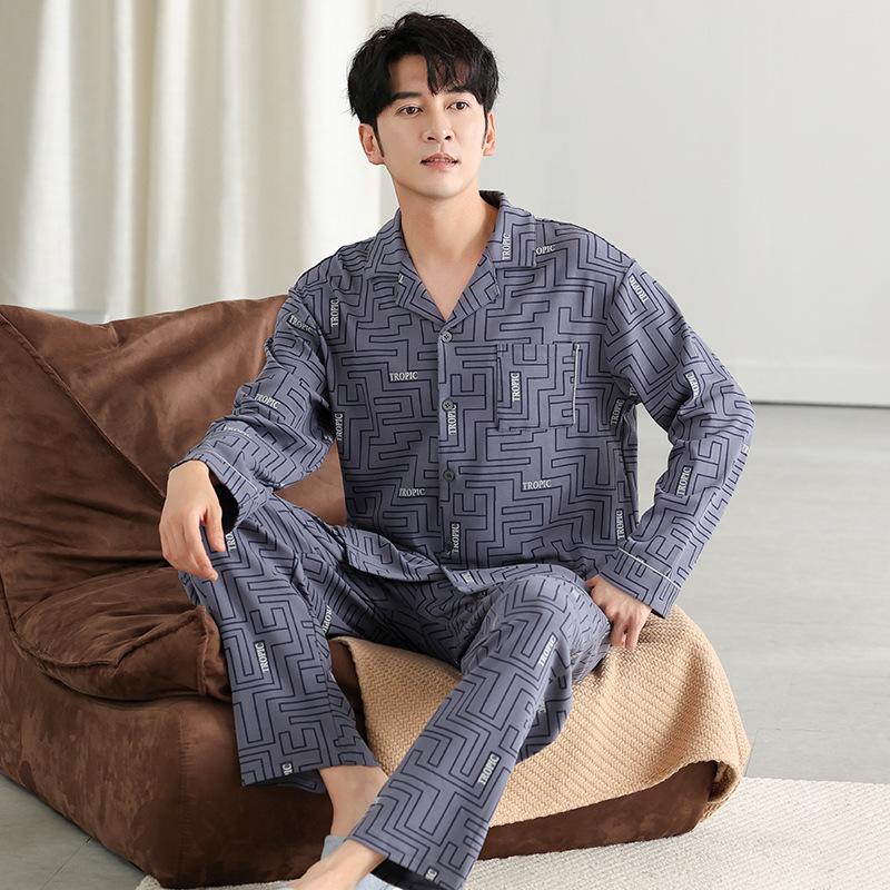 Pajamas Men'S Spring And Autumn Cotton Long Sleeve Large Size Fattened Plus Autumn And Winter Thin Cotton Men'S Loungewear Set