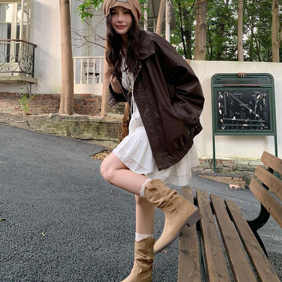 2025 autumn new comfortable and versatile women's Martin boots fashion casual thick heel stacking boots women's medium boots