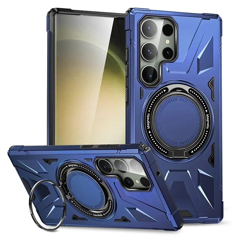 Armor Magsafe futrālis priekš Samsung Galaxy S24 Ultra S23 Plus S23 FE A15 A54 A14 statīva gredzens magnētiska gredzena turētāja aizsargstatīvi kickstand cove