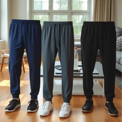 Men's Quick-Dry Ice Silk Sport Pants - Breathable, High-Elastic, Cuffed and In Stock for Summer.