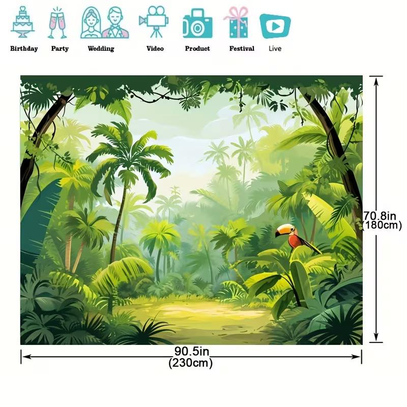2D Safari Party Hintergrund Cartoon Dschungel Wald & Tukan Hintergrundtuch