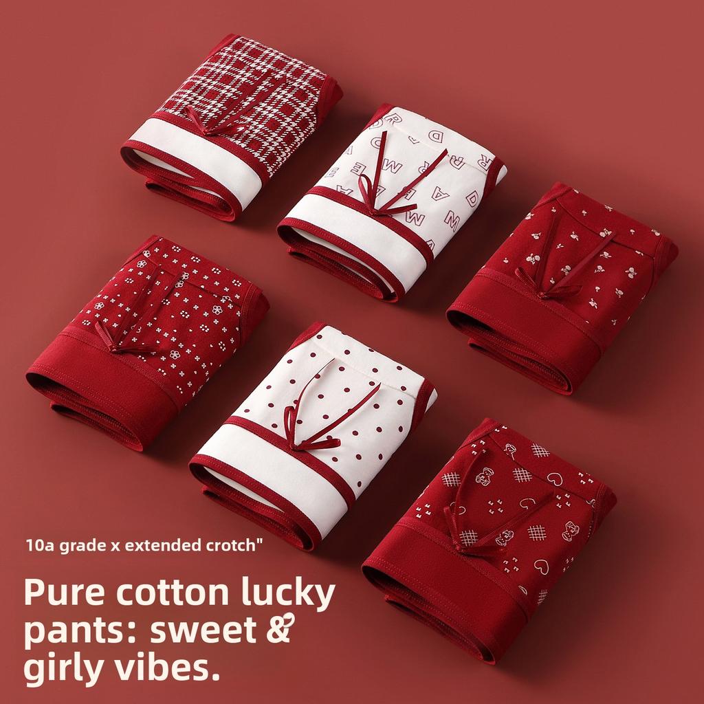 Female Spring and Autumn Wedding Festival Benming Year Red Cotton Waist Triangle Briefs