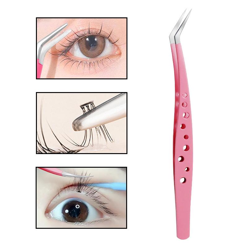 Multifunctional Tweezers Stainless Steel Eyelash Tweezers Grafting False Eyelash Patches False Eyelash Aids Portable Tweezers
