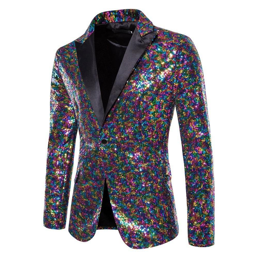 Shiny Gold Sequin Glitter Embellished Blazer Jacket Men Nightclub Prom Suit Blazer Men Costume Homme Stage Clothes for Singers  Plus Size