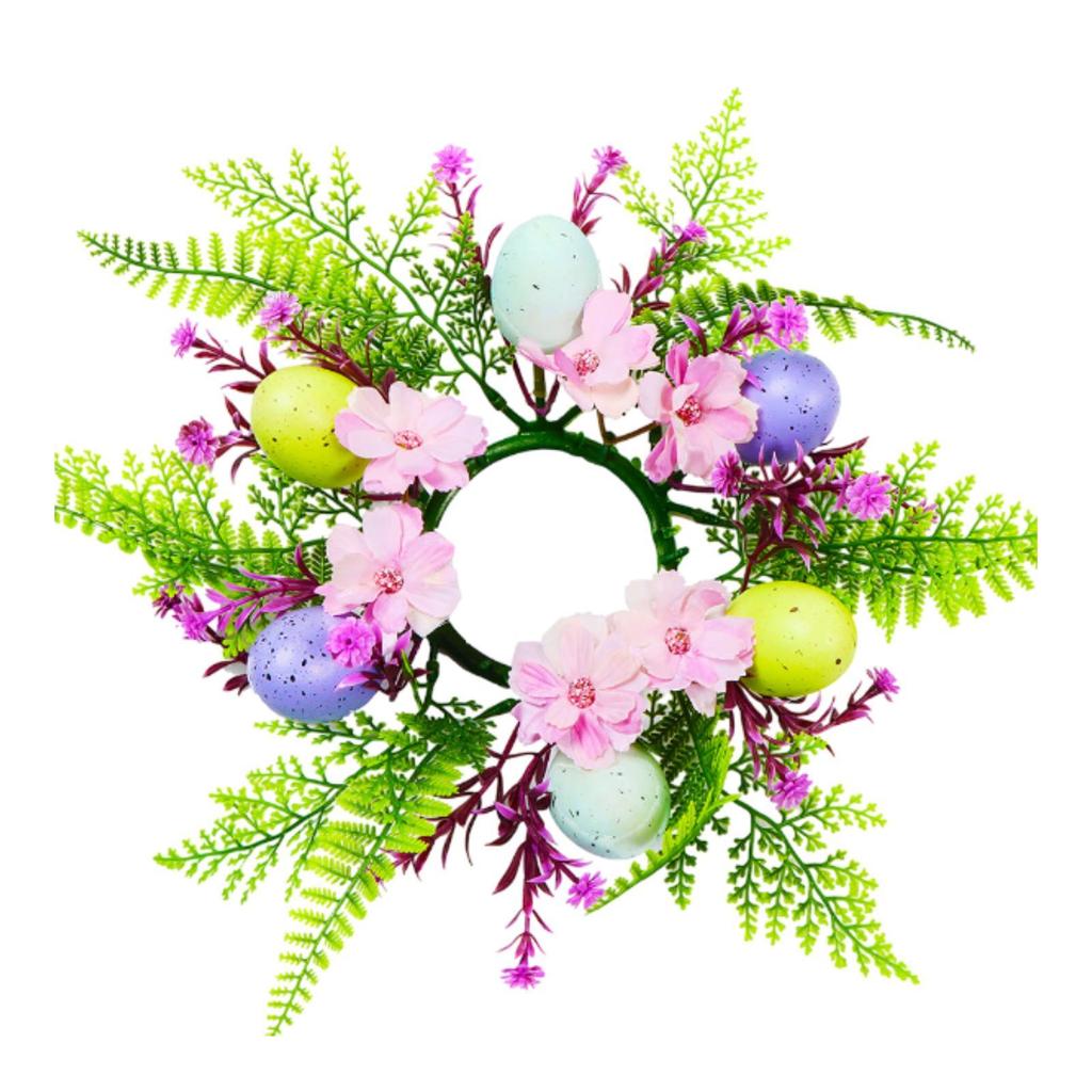 Candle Ring Wreath Pillar Candleholder Wreath Easter Eggs Decorative Artificial