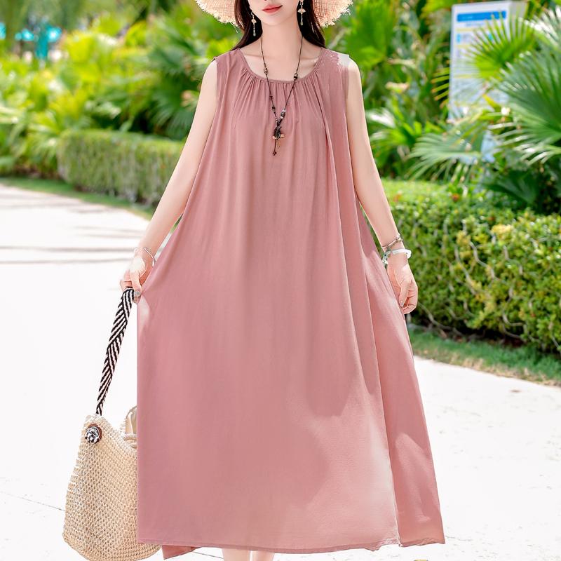 Plus Size Elegant Women's Summer Dress Casual Loose Sleeveless Long Dress Female Vintage Clothes