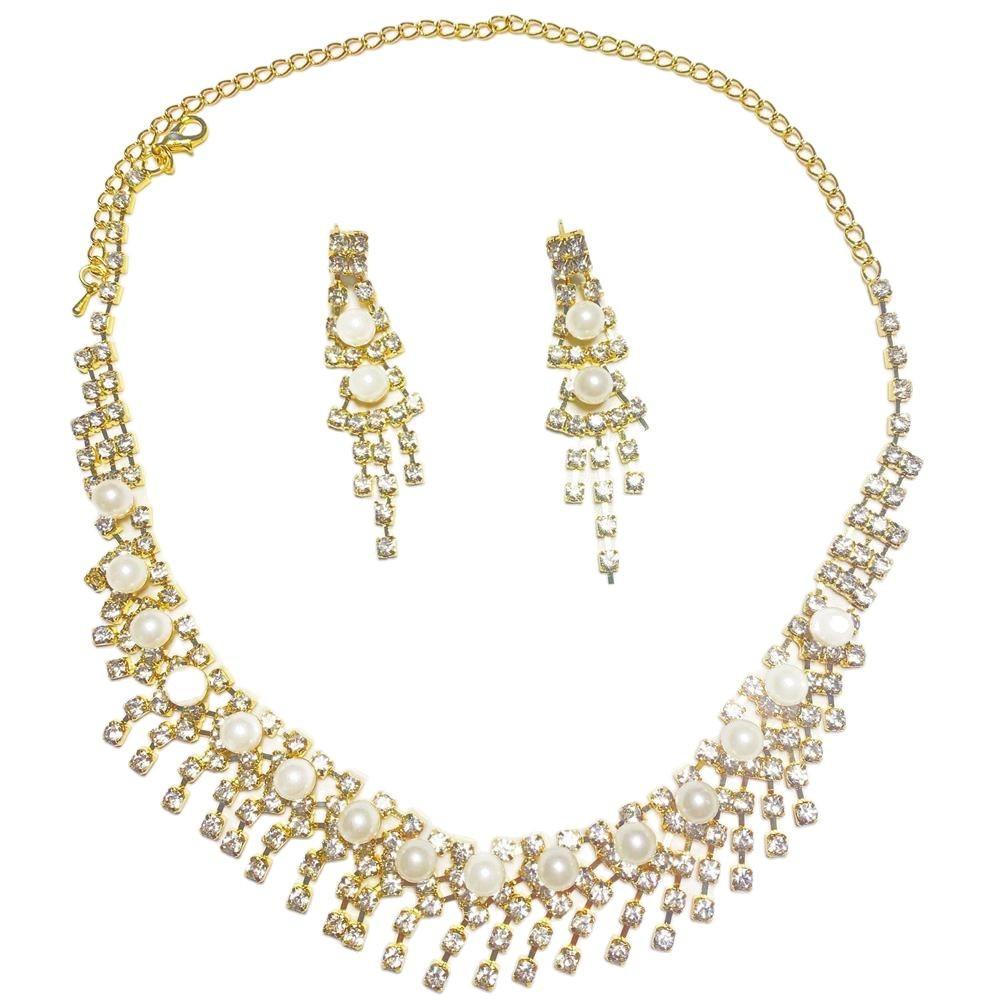 Bridal Circle Rhinestone Pearl Set Chain Wedding Dress Accessories Water Drop Earrings Necklace Set