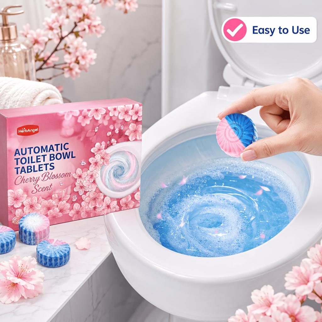 Automatic Toilet Bowl Tablets Dual Color Water Soluble Film with Urine Scale Remover, Long Lasting Fragrance Tablets for Deep Stain Elimination