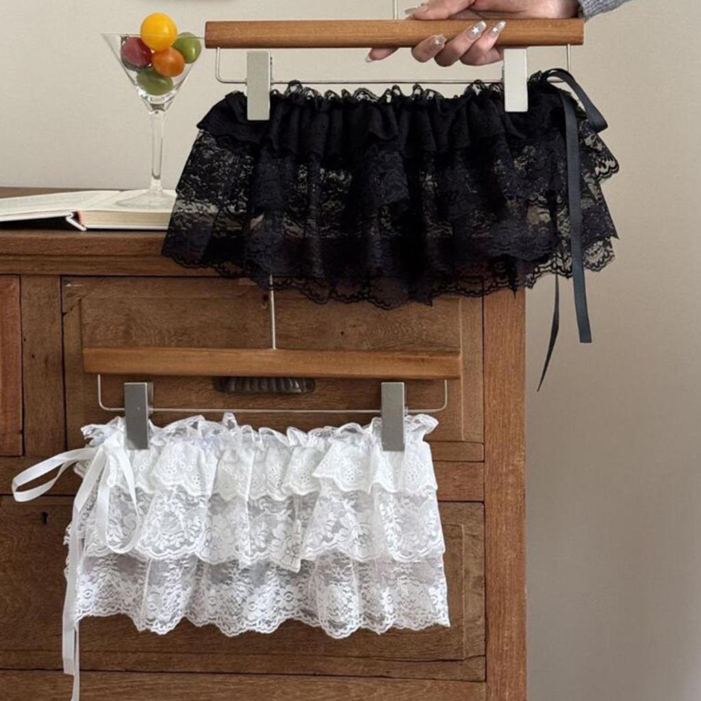 Embroidered Flower Lace Mini Skirt Harajuku frillies See Through Pleated Skirts Jeans Decoration