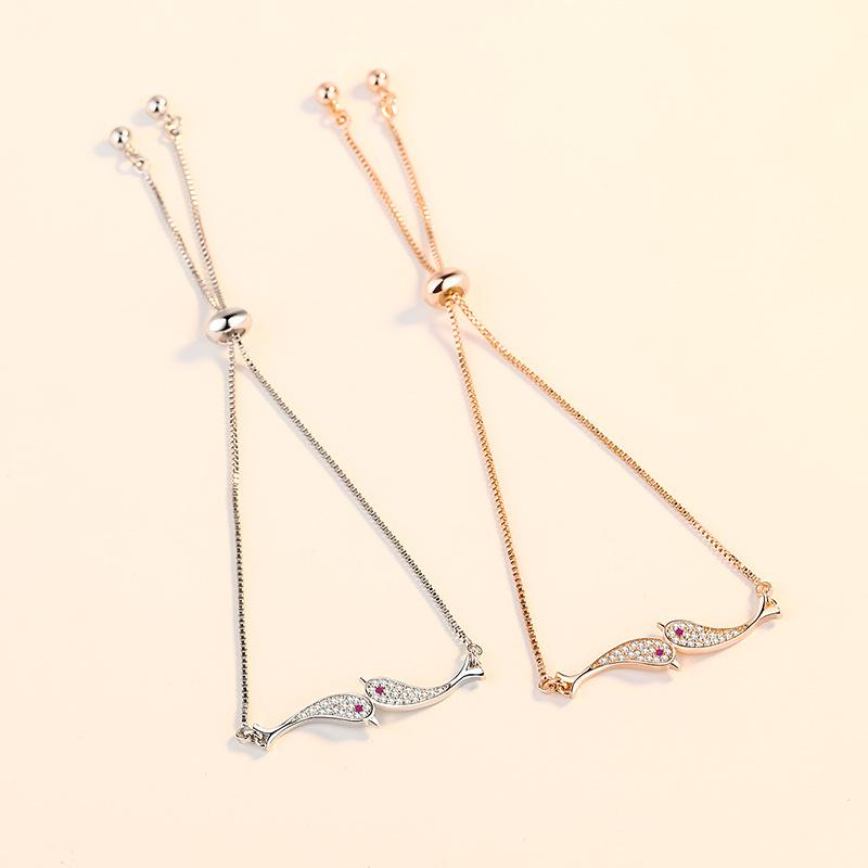 Bransoletka ze srebra próby 925 z cyrkonią i kryształem w kształcie delfina, regulowana bransoletka z kobiecym urokiem