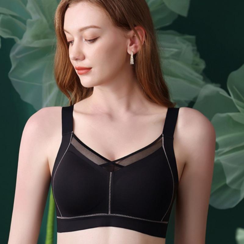 

Бесшовный фиксированный бюстгальтер с полной чашкой для большой груди, чтобы сделать ее визуально меньше, с эффектом пуш-ап для поддержки боковой груди и предотвращения обвисания, без косточек M чёрный
