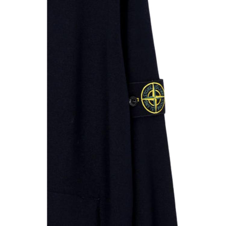 STONE ISLAND Einfarbiger V-Ausschnitt Mustergedruckt Locker Gestickt Langarm Strickpullover Herrenpullover Marineblau 7915511C4-V0020