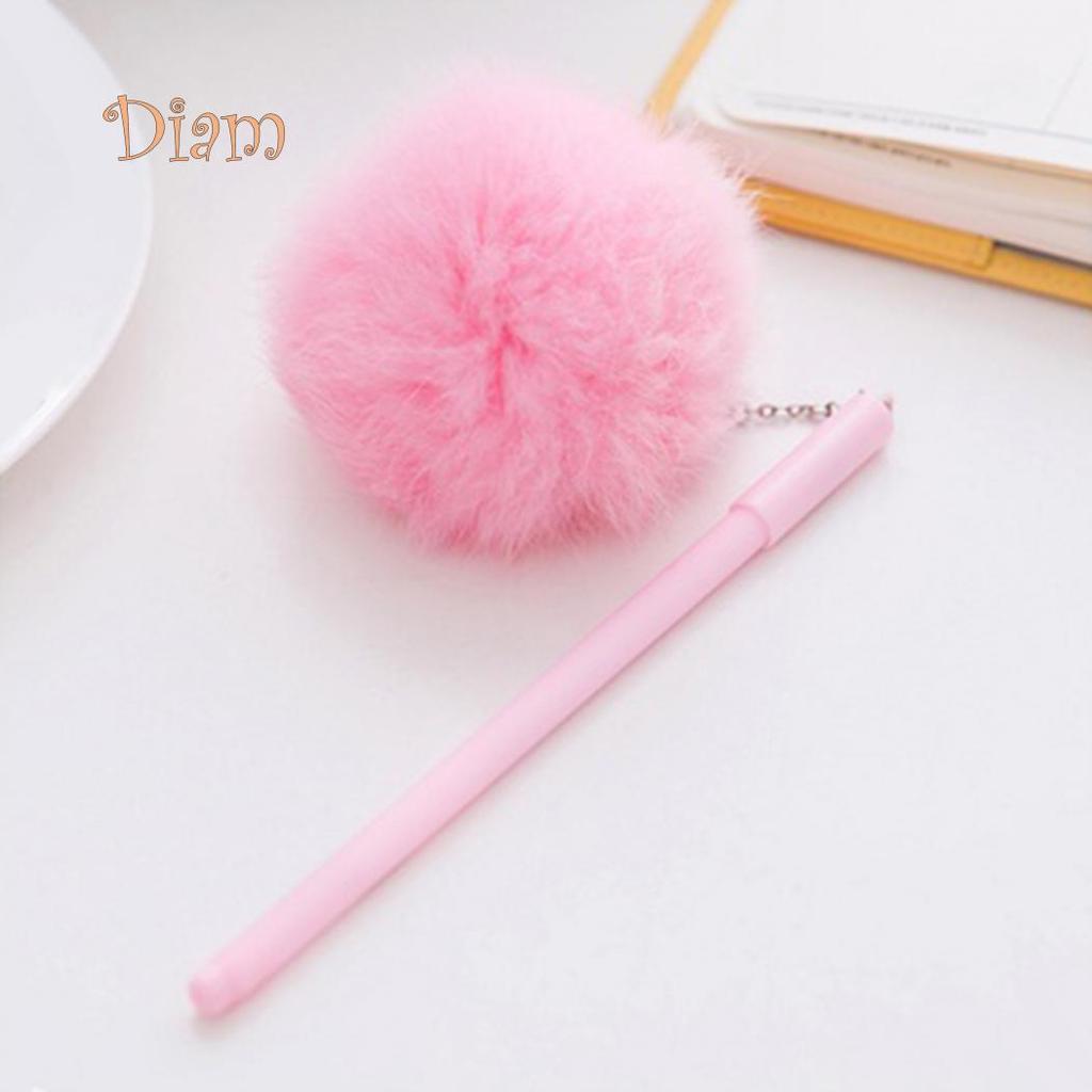 Elens Store 0.5mm Black Ink Cute Girl Women Faux Fur Pom Pom Ball Pendant Gel Ink Pen Gift