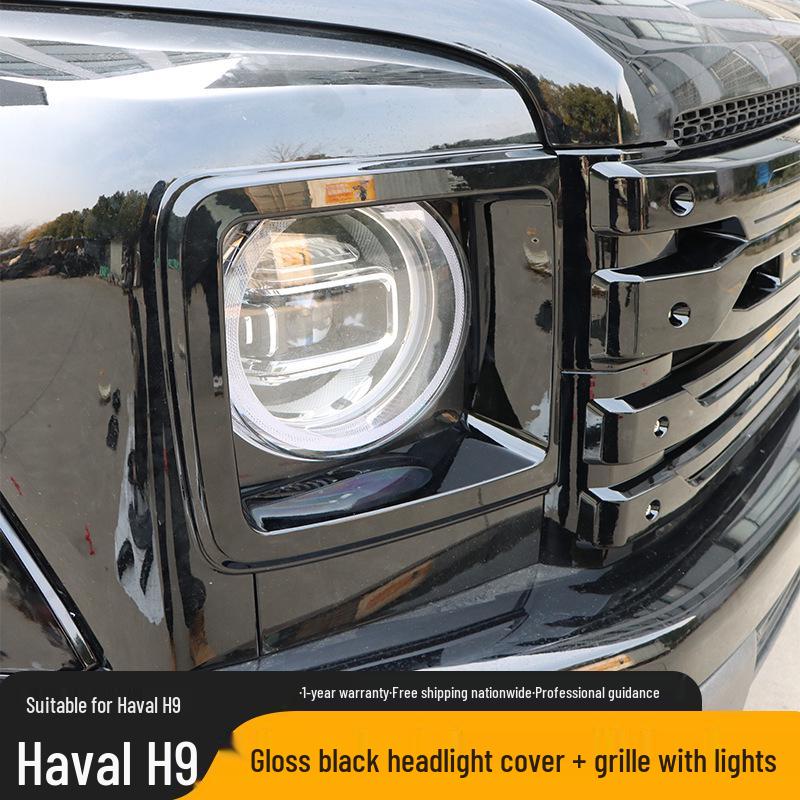 Haval H9 2nd Gen Headlight Frame Kit: Grille, ABS, LED Beads, Black Warrior Design
