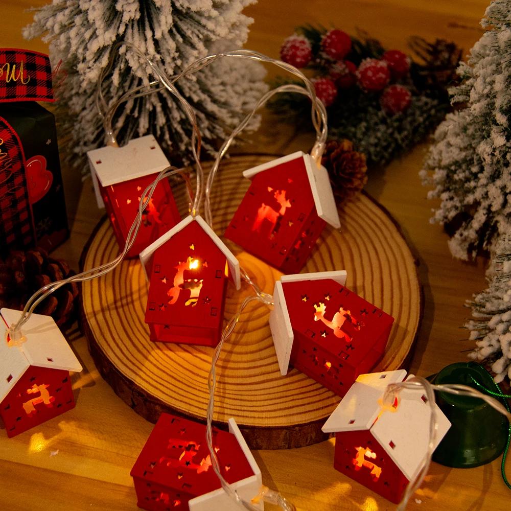 1.5M 10LED Christmas Wooden House LED String Light Xmas Tree Hanging Ornament Christmas Decoration For Home Navidad Gifts 2025