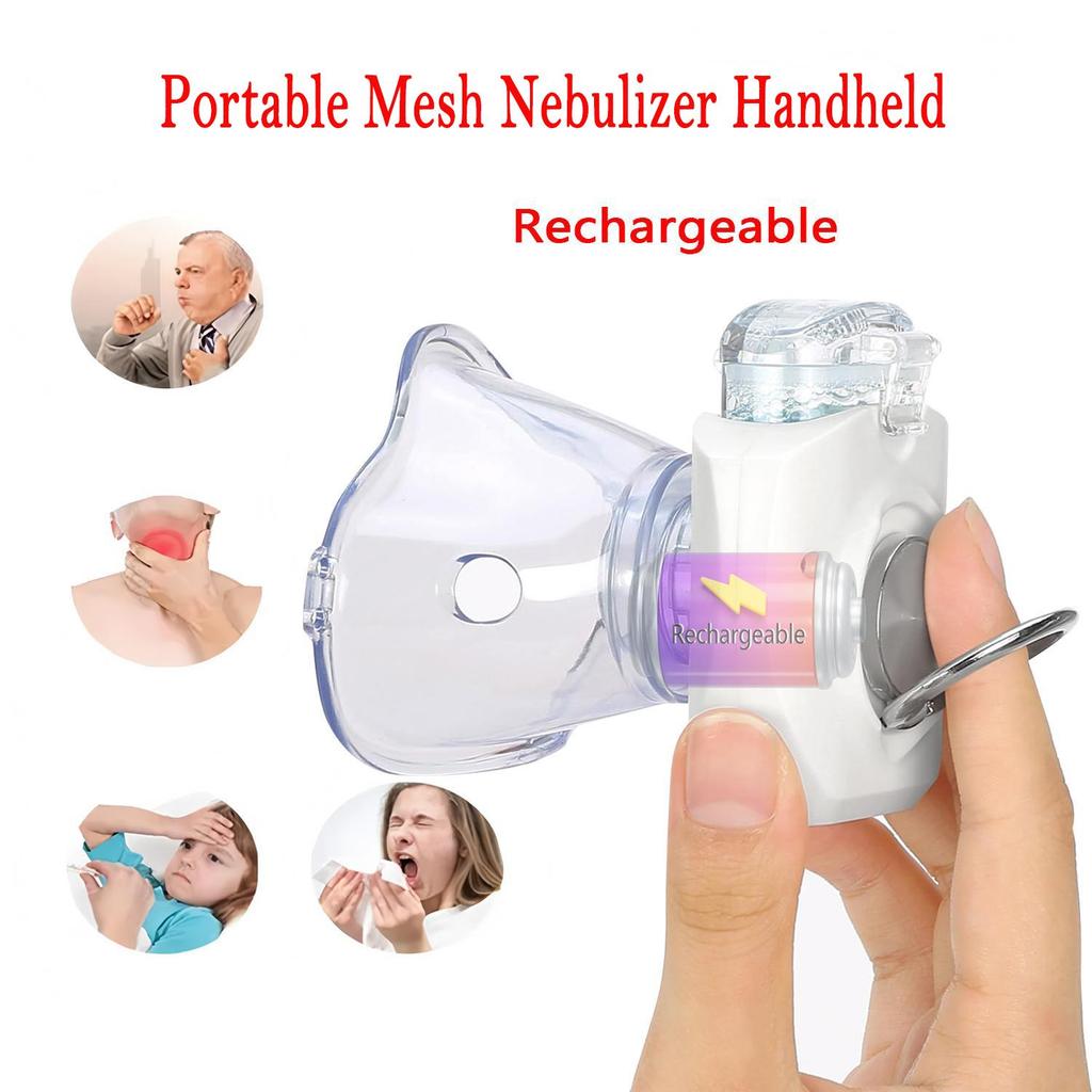 Portable Mesh Nebulizer Inhaler Mini Rechargeable Atomizer for Adult Kids Silent Nebuliser with 2 Masks and Mouthpiece