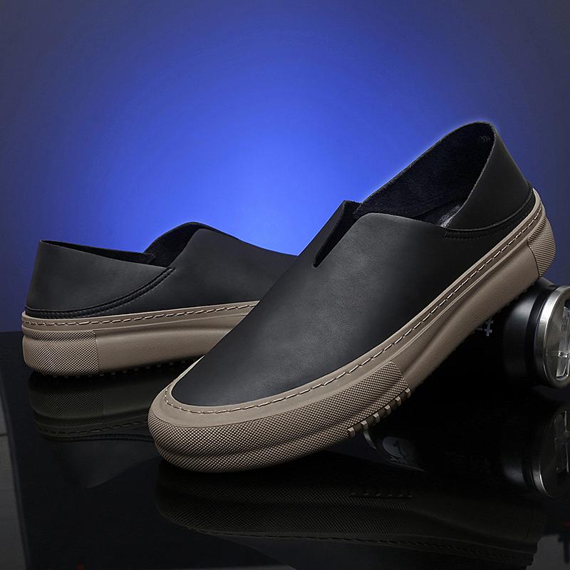 Men's solid-colored casual fashionable low-top loafers comfortable fisherman shoes round-toed flat shoes all-season casual shoes
