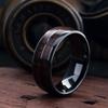 Luksus menn 8mm koa tre innlegg titan giftering for menn kvinner Dome polert rustfritt stål forlovelsesring menn bryllup band