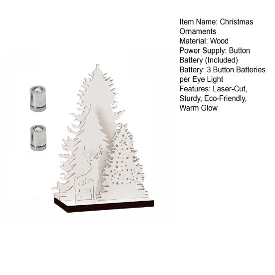 Wooden Christmas Decorations Vintage Tree, LED Lighted Tabletop Centerpiece Decorations, Eco Friendly Ornaments Winter Reindeer Xmas Desktop