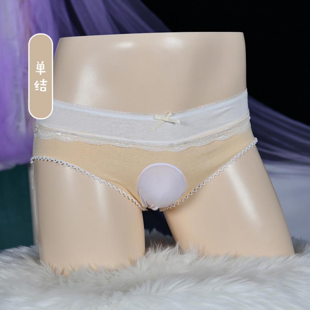 Qinghe Men's Egg-wrapped Briefs, Sexy Lace-edged Bows, Cute Shorts, Dummy Women's Boss Men's Underwear