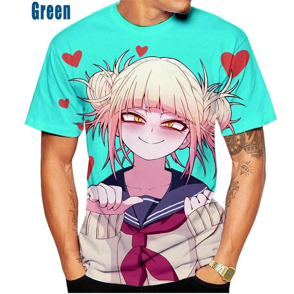 Japanisches Anime-Mädchen Himiko Toga Herren- und Damenmode, schlankes 3D-Druck-T-Shirt, lässiges Rundhalsoberteil, Übergröße für Herren