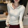 Women's Slim Fit Hooded Henley with Long Sleeves - Comfortable, Skin-Friendly Autumn/Winter Base Layer Top