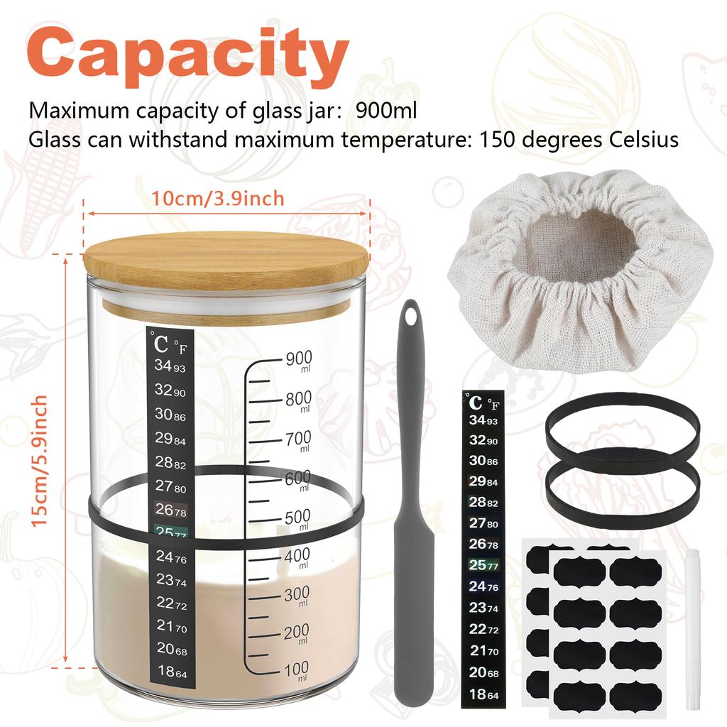 900ml Sourdough Starter Jar Kit Heat Resistant Clear Glass Fermentation Jar with Wooden Lid Spatula for Dough Starter Baking
