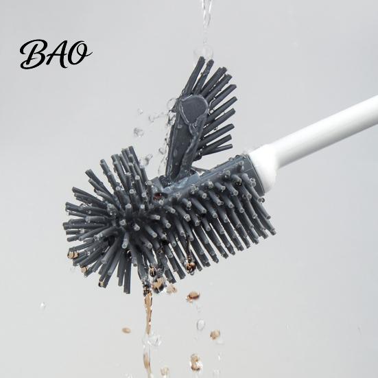 Cleaning Brush Long Handle Toilet with Anti-Slip Grip, Silicone Bristles Curved Resistant Double Head for Deep Stain Removal