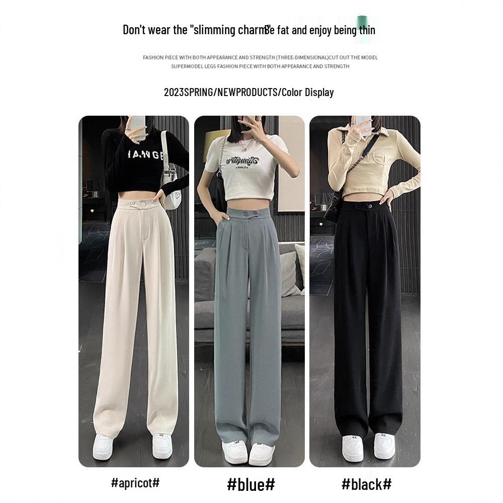 Women's Spring/Summer High Waist Apricot Wide Leg Draping Pants - Loose, Floor-Length, Petite Fit
