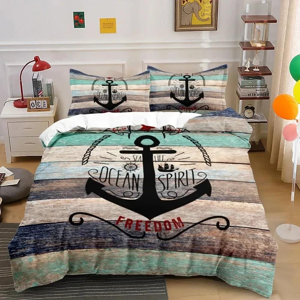 3D Print New Nautical Ocean Anchor Bedding Sets Ocean Spirit Duvet Cover King Queen Single Size Bed Linen Teens Boys Gift
