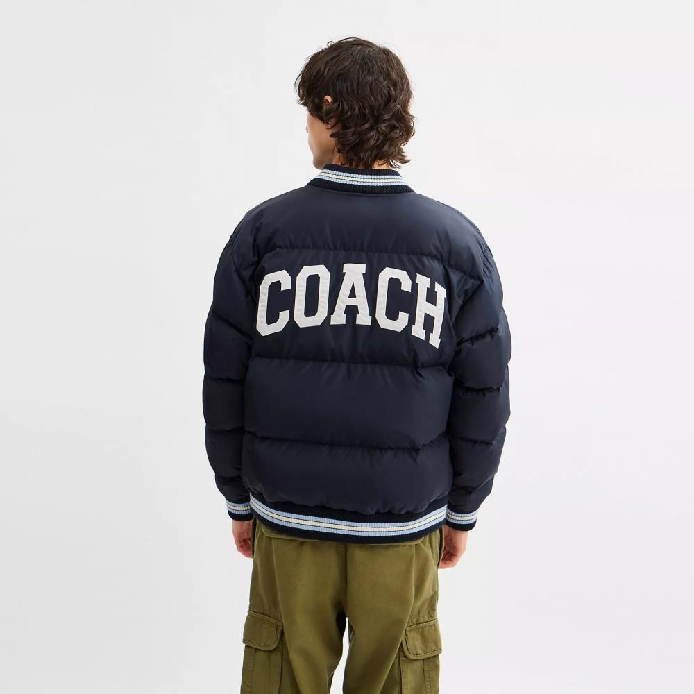 Coach Varsity Down Jacket In Recycled Polyester Navy
