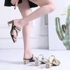 Fashion Summer New Rhinestone Mid Heel Womens Sandals Fashionable And Versatile Open Toed One-Piece Slippers High Heels Large Size 35-43