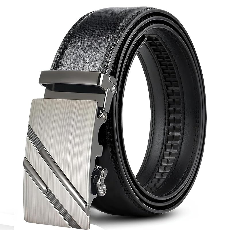 

[ZHUYING] belt men s No hole Stepless Auto lock type Casual with gift box business size adjustable men s belt (It s silverD 120cm)
