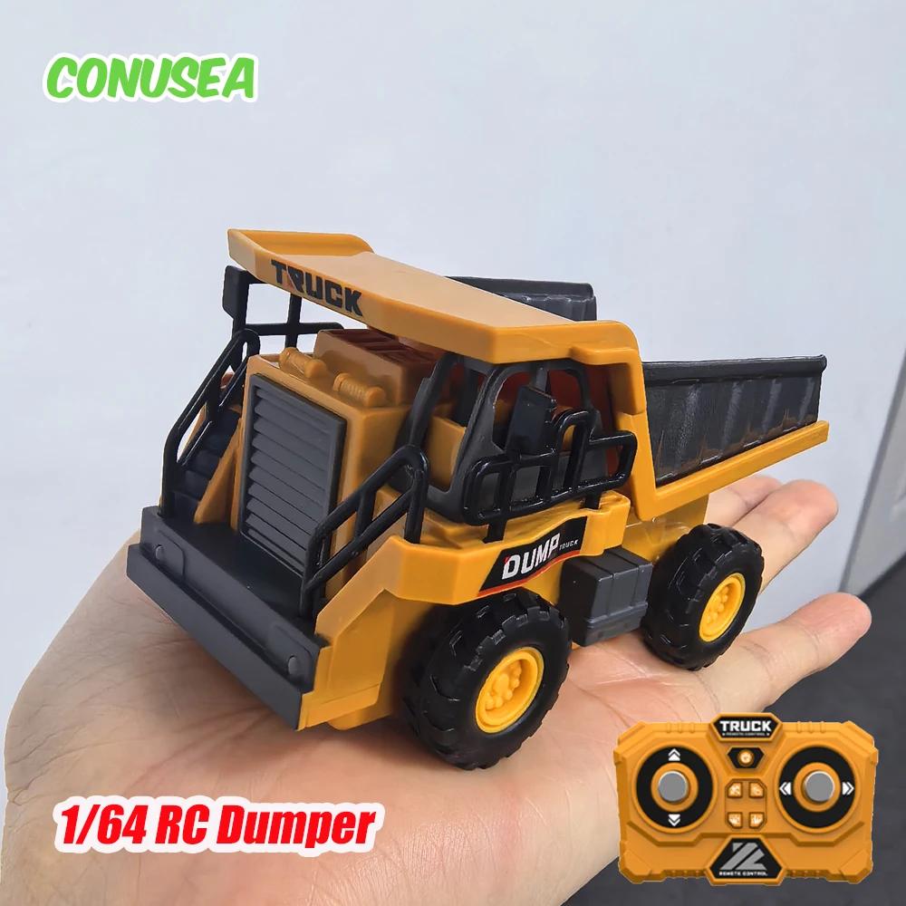 1/64 Rc Truck Dump 2.4G Remote Control Car Mini Alloy Cars Desktop Toy Model Construction Engineering Vehicle Boys Toys Gifts