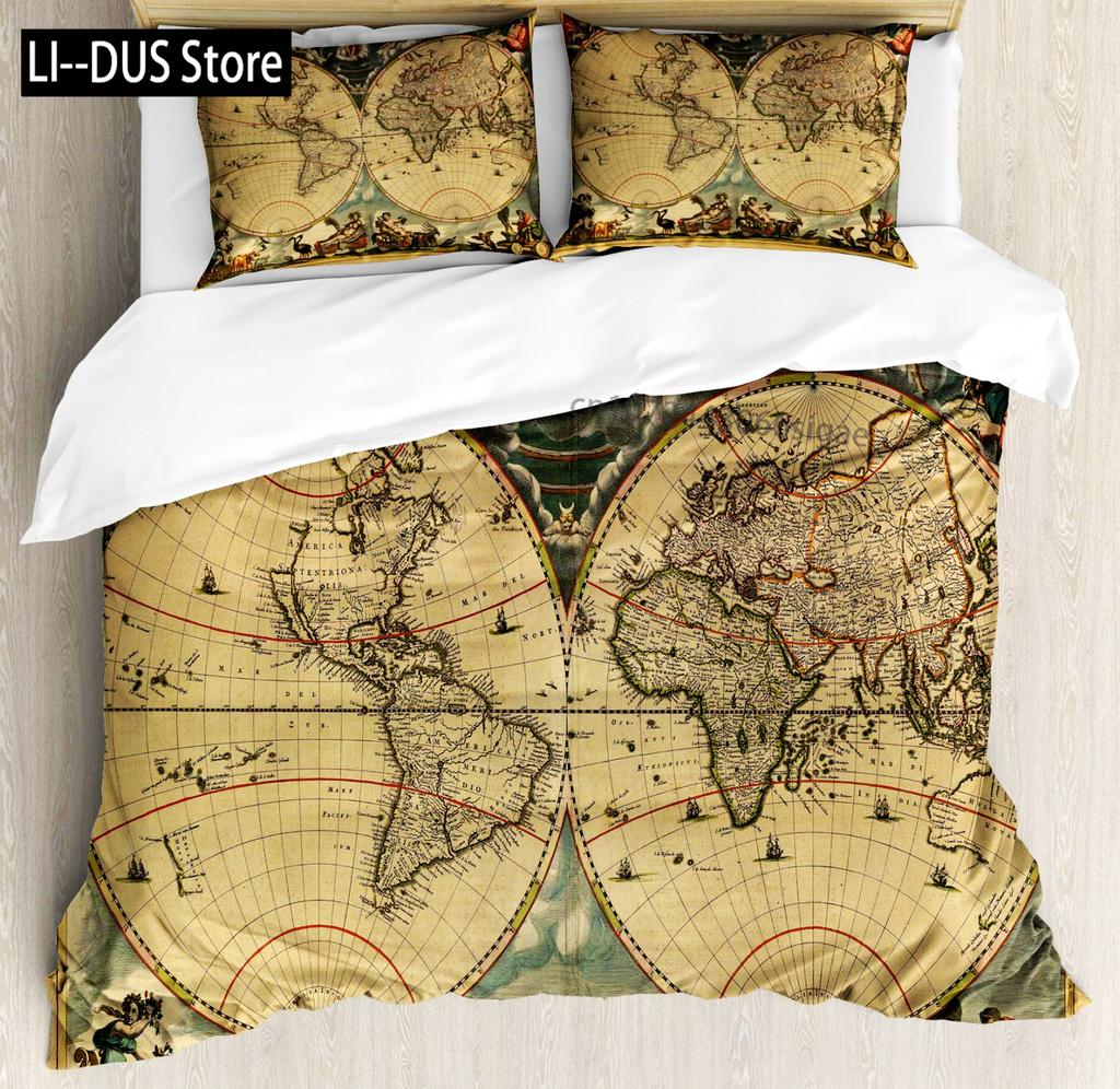 Compass Duvet Cover Set Marine Discovery Art Decorative 3 Pieces Bedding Set with 2 Pillow Shams Twin Full Queen King Size