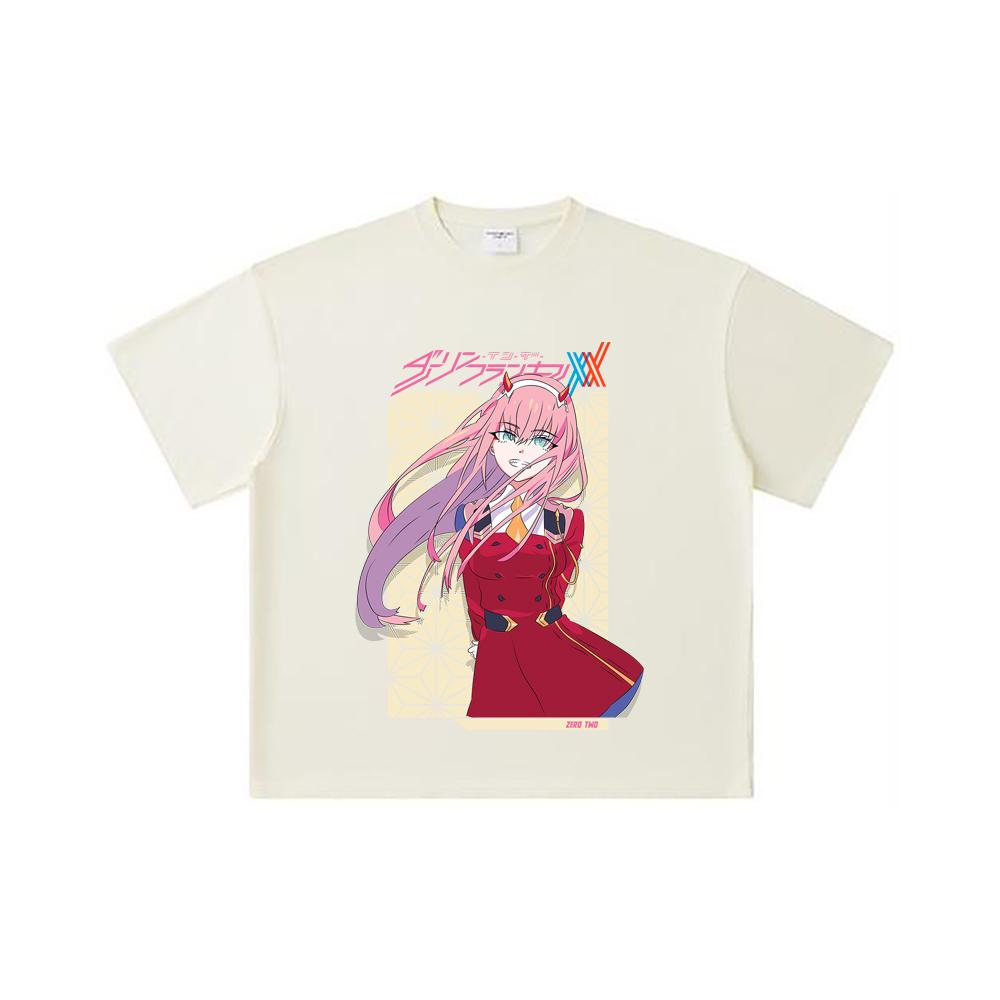 

260 GSM Double Yarn 32 Count 100% Cotton Darling in the Franxx V2 Print Unisex Heavy Cotton T Shirt S
