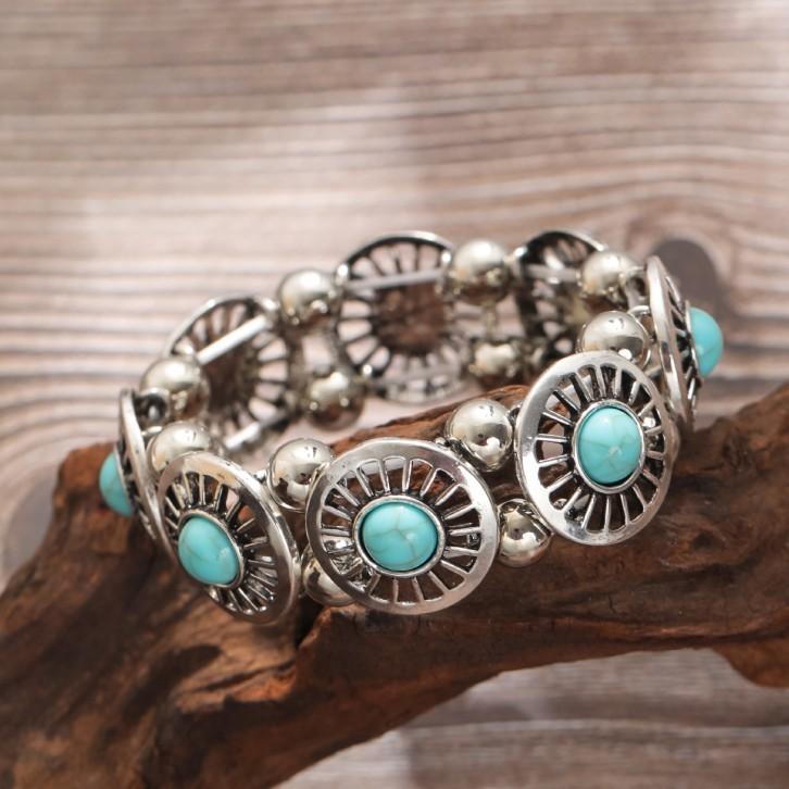 BLINGBAY Women s Bohemian Vintage Turquoise Flower Bracelet Hollow Geometric Cuff Bangle Ethnic Jewelry Gift