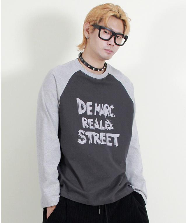 Deumakeu Text Raglan Color Block Long Sleeve T-Shirt Gray & Charcoal